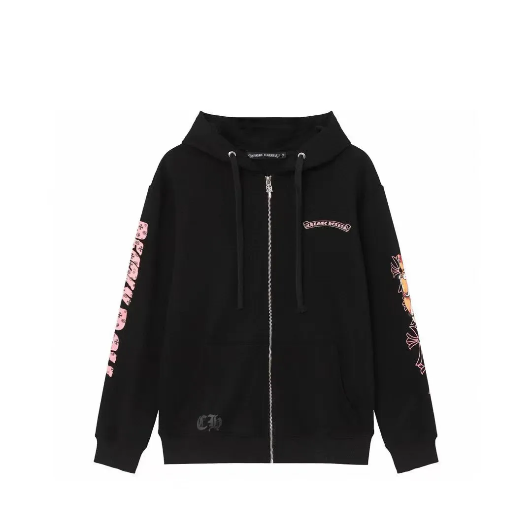 Q20—P230 -Chrome Hearts/Chrome Hearts printed zipper sweatshirt cardigan jacket -420 grams of high-density, high-quality wool, soft, delicate and skin-friendly, soft and silky to the touch, warm and skin-friendly -The hardware and zipper accessories are all customized and full of details -Colour: black -Size: S M L XL